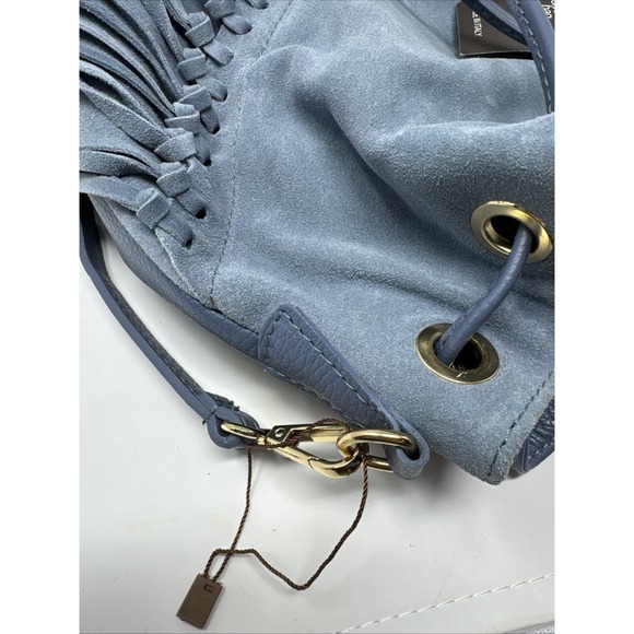 DV DIVA\'S BAG Italian Blue Suede Leather Fringe Bucket Bag NWT Boho